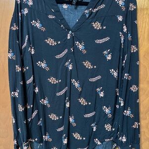 Express Black Floral V-Neck Blouse